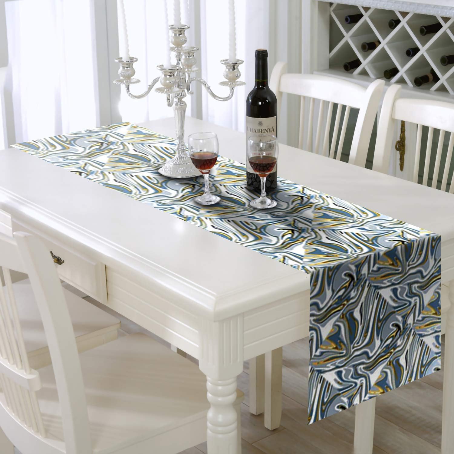AAYU Colorful Geometric Imitation Linen Table Runner 14 x 108 inches (35.56 cm X 274cm) Decorative Runner for Dining Room Party Event Wedding Decorations