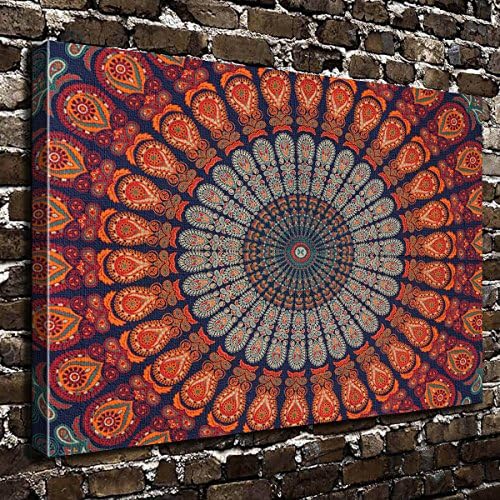 COLORSFORU Hippie Mandala Abstract Custom Canvas Print 20x16 Inch Framed Home Decor Wall Art Painting Canvas Poster Oil