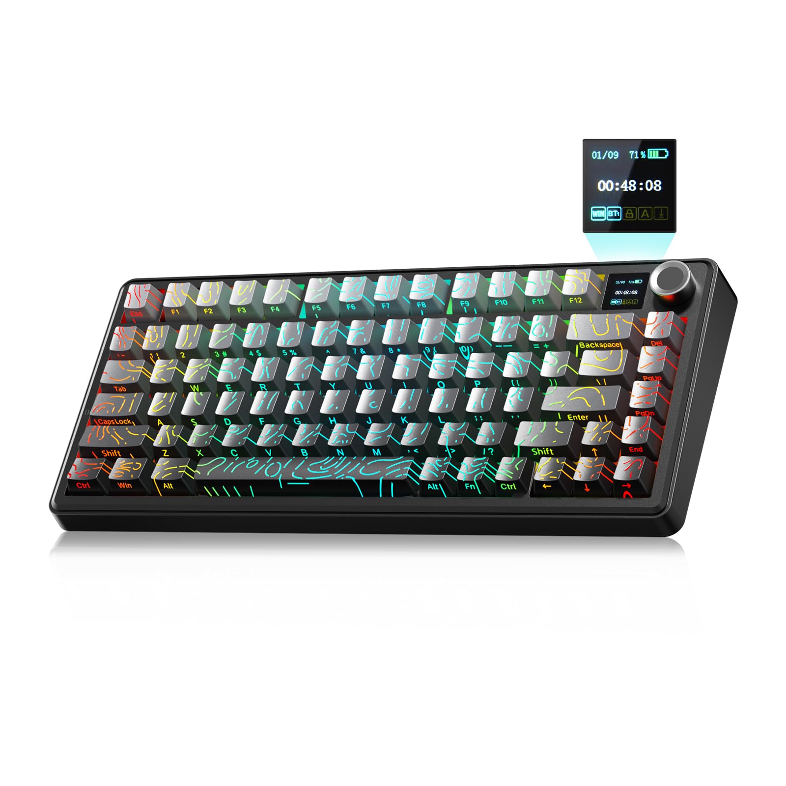 LEOBOG x Aula F75 MAX Wireless Gaming Keyboard w/Smart Display & Knob,75% Hot Swappable Custom Mechanical Keyboard, RGB Backlit,Pre-lubed Linear Switches,Side Printed PBT Topographic Keycaps(Grey)