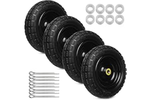 STORYSTORE 13 Inch Solid Rubber Tires, 4.00-6 Tire Flat Free with 5/8" Bearings, 2.17" Offset Hub for GOR Garden Cart, Wheelbarrow, Trolleys, Hand Trucks and Yard Trailers(4 Pack)