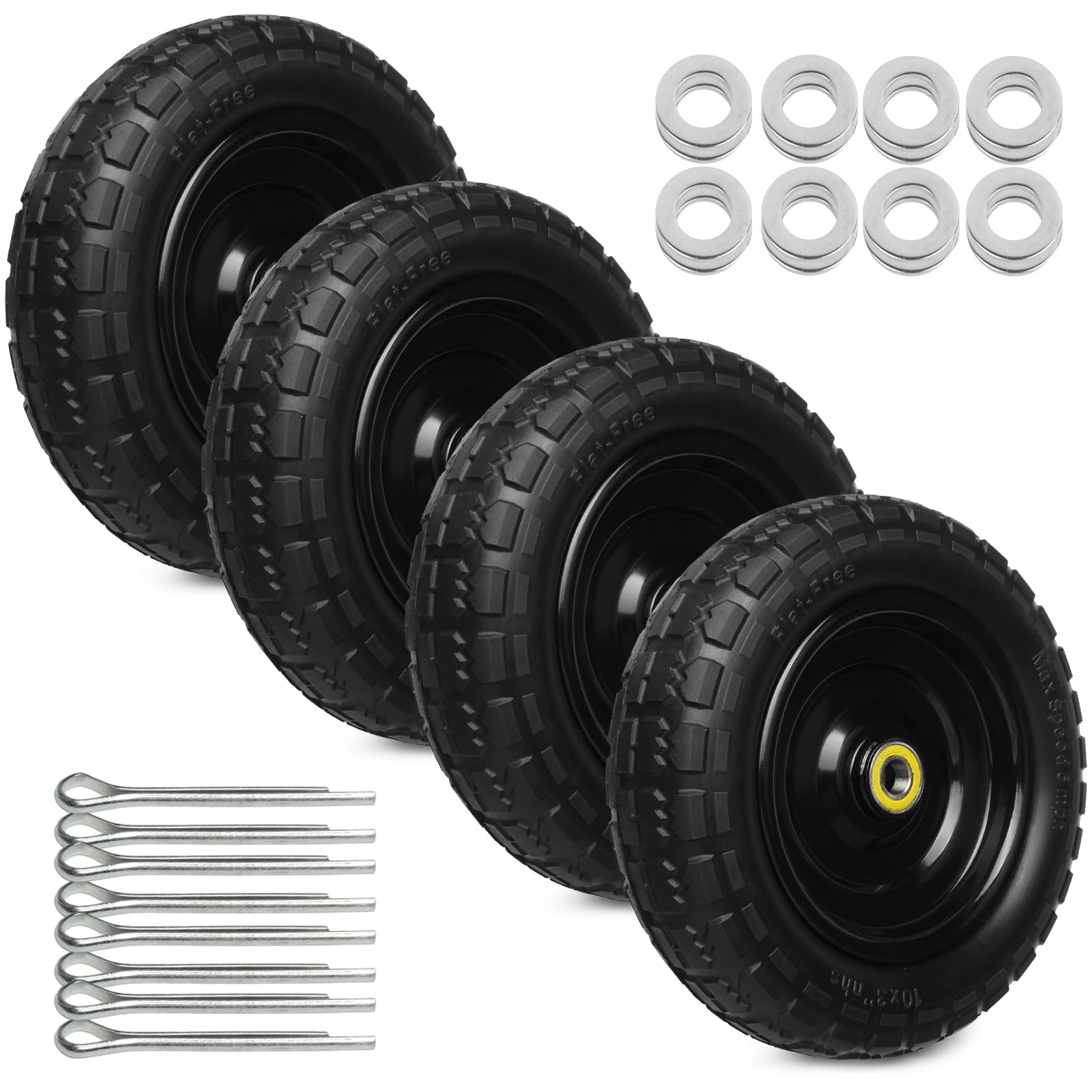 Photo 1 of 13 Inch Solid Rubber Tires, 4.00-6 Tire Flat Free with 5/8" Bearings, 2.17" Offset Hub for GOR Garden Cart, Wheelbarrow, Trolleys, Hand Trucks and Yard Trailers(4 Pack)