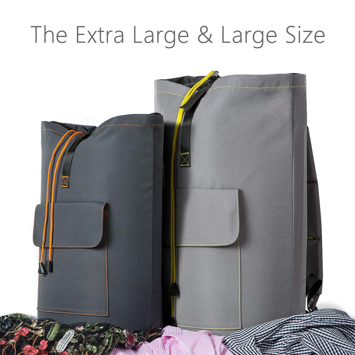 WOWLIVE Large Laundry Bag Laundry Backpack Hanging Laundry Hamper Adjustable Shoulder Straps Camping Bag Waterproof Durable Travel Collage Apartment Dorm Sports (Expandable to 30\'\',Grey)