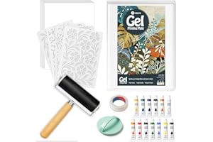 DINGSEN Gel Printing Plate Kit, Complete Printmaking Set with 5” X7” Gel Plate, Brayer, Watercolor Paints, A5 Printmaking Paper, and Essential Tools for Mixed Media Art, Monoprinting, Card Making