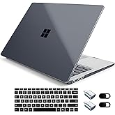 Loyrina Crystal Clear Case for 15" Microsoft Surface Laptop Copilot+ PC 2024 (7th Edition), Lightweight Ultra-Slim Shell with Soft Keyboard Cover, OTG Adapter & Webcam, Black