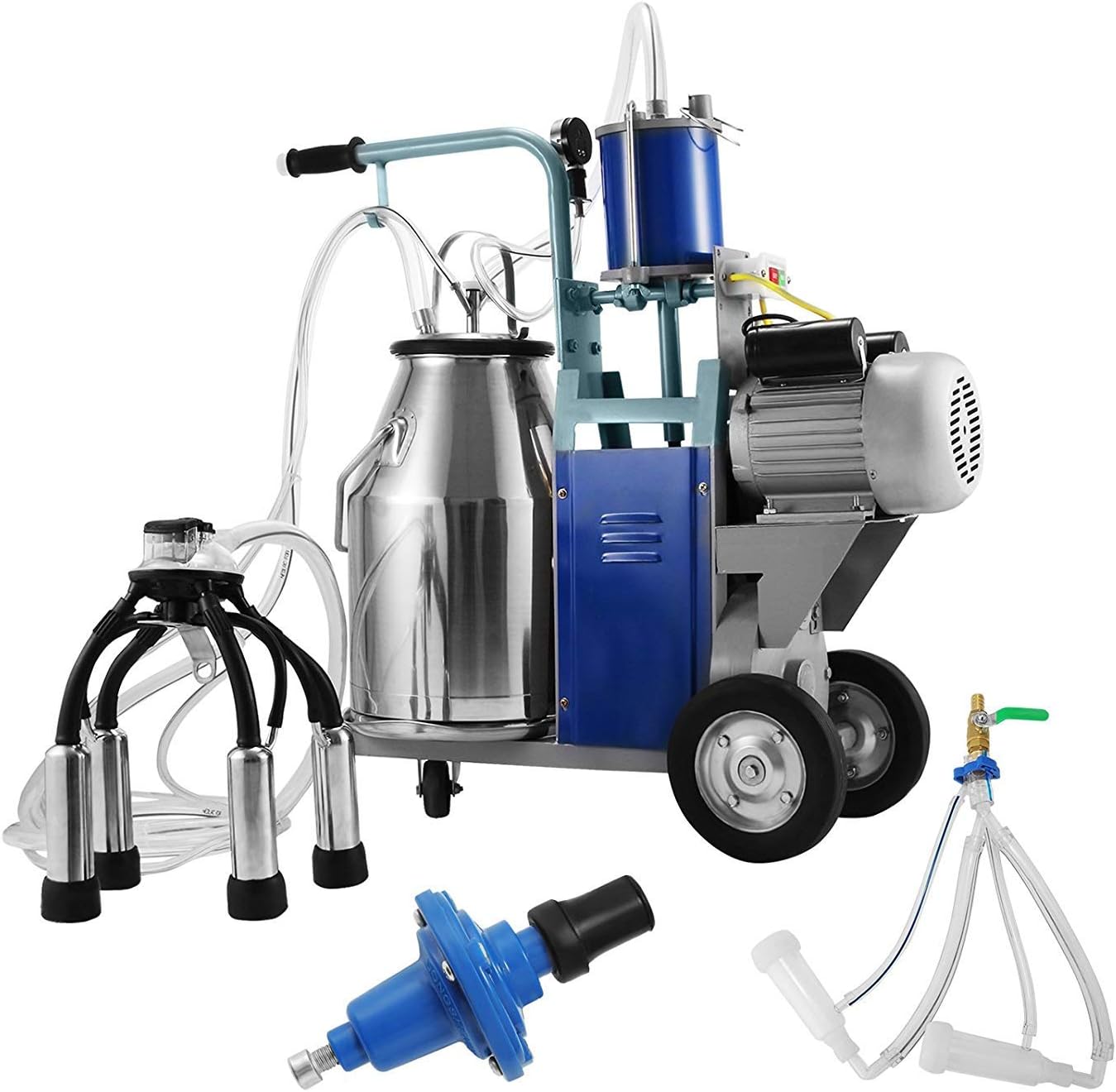 Ybzx Durable Electric Milking Machine 25L Single Bucket Milking Machine 1440 RMP Piston Milking Machine for Farm Cows or Sheep 304 Stainless Steel Bucket (Universal For Cows and Sheep)