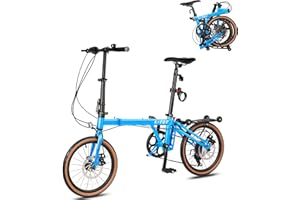 HIMcup 16” Folding Bike, Foldable City Bicycle with 7 Speed, Outdoor Beach Cruiser Bike for Adult,Adjustable Seat,Portable Compact Bicycle Urban Commuter Lightweight Bike for Women Men
