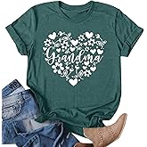 Grandma Shirt for Women Grandmother Heart Printed Tshirt Floral Mama Casual Tee