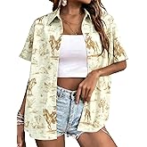 JINTING Western Shirt for Women - Vintage Cowboy Cowgirl Button Down Country Concert Outfits Print Short Sleeve Tops