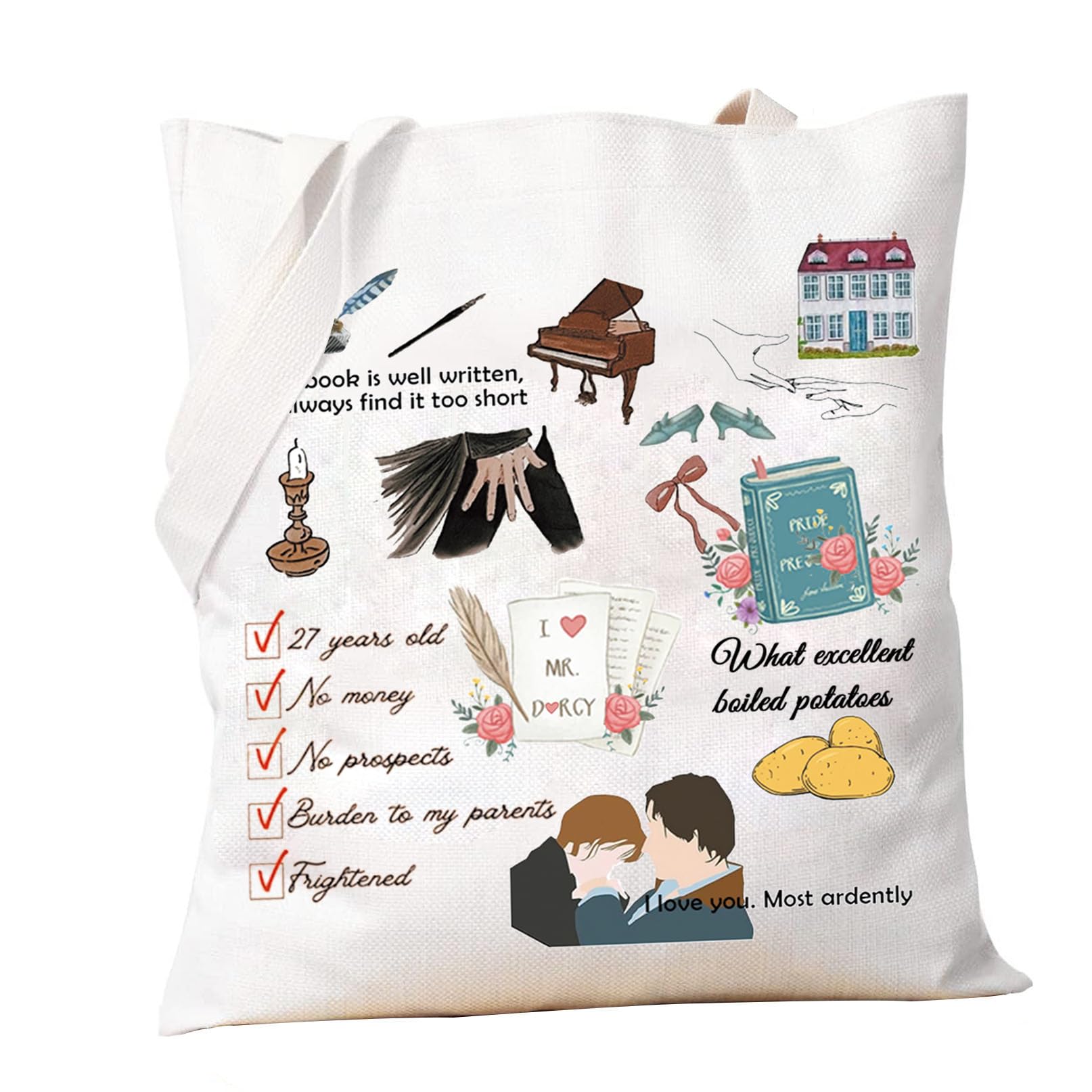 PXTIDY Pride Prejudice Literary Tote Bag Book Bag Tote Literary Gift Prejudice Bookish Merch Book Lovers Gifts for Readers