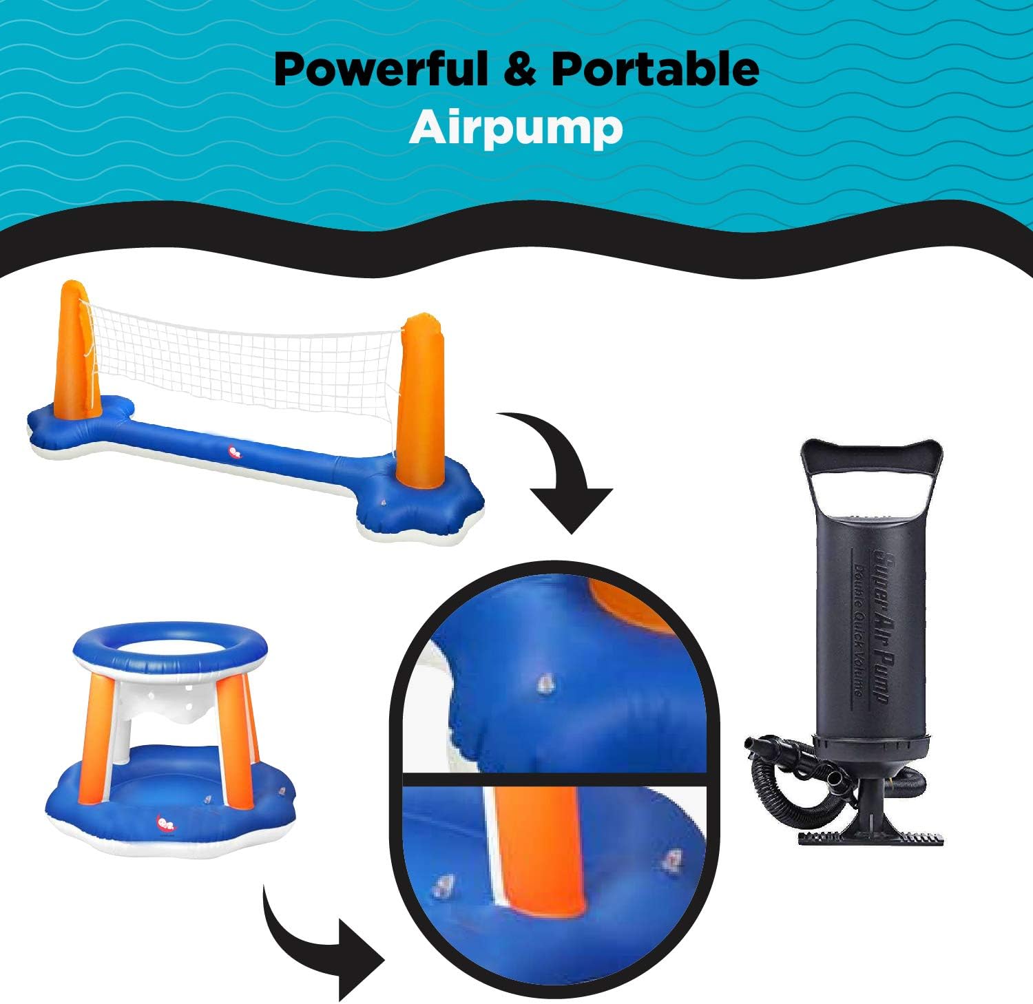 Cuddlens Inflatable Pool Float Set Volleyball Net & Basketball Hoops