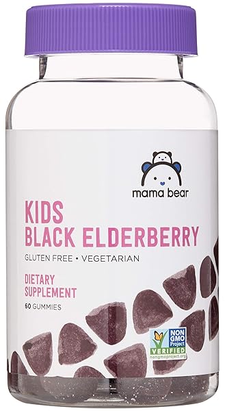 AMAZON BRAND – MAMA BEAR, VEGETARIAN KIDS BLACK ELDERBERRY GUMMIES 300 MG WITH VITAMINS C, D, E AND ZINC – IMMUNE SYSTEM SUPPORT – 60 GUMMIES (1 TO 2 MONTH SUPPLY), NON-GMO, GLUTEN FREE