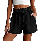 PRETTYGARDEN Summer Shorts for Women Casual Ruffle Drawstring High Waist Wide Leg Comfy Lounge Shorts Beach Cruise Outfits