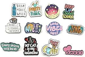 NINGLANG Cute Enamel Pin Set Lapel Pins Brooches Cartoon Brooch Badge Pins for Clothes Bags Backpack Party Decoration Gift (Slogans-12Pcs)
