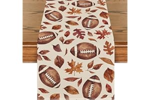 Artoid Mode Rugby Maple Leaves Football Fall Table Runner, Seasonal Harvest Autumn Kitchen Dining Table Decoration for Home Party Decor 13x72 Inch