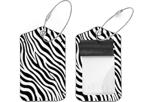 2 Pack Luggage Tags for Suitcases, Zebra Print Faux Leather Bag Tags with Stainless Loop, Privacy Protection Travel Accessori