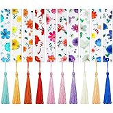 WALOTNAY 10 Sets Flower Acrylic Book Markers for Women Transparent Acrylic Bookmarks Cute Floral Bookmarks with Colorful Tassels for Women Teacher Kids Book Lovers, 10 Styles