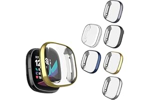 6 Packs Case Compatible with Fitbit Sense/Fitbit Versa 3 Screen Protector, NAHAI All Around Ultra Thin Plated Bumper Shell Scratch-Resist Cover Accessories for Fitbit Sense/Versa 3 Smartwatch