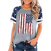 Women's American Flag Shirts Tee 4th of July T Shirts Patriotic Short Sleeve Star Stripes USA Tee Tops