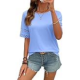 SHEWIN Womens T Shirts Crewneck Hollow Out Short Sleeve Blouses Tee Summer Tops for Women 2026