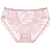 Erlemetes Sexy Floral Panties for Women Lolita Lace Frilly Cute Underwear Soft Invisible Sheer Bikini Briefs Bridal Lingerie