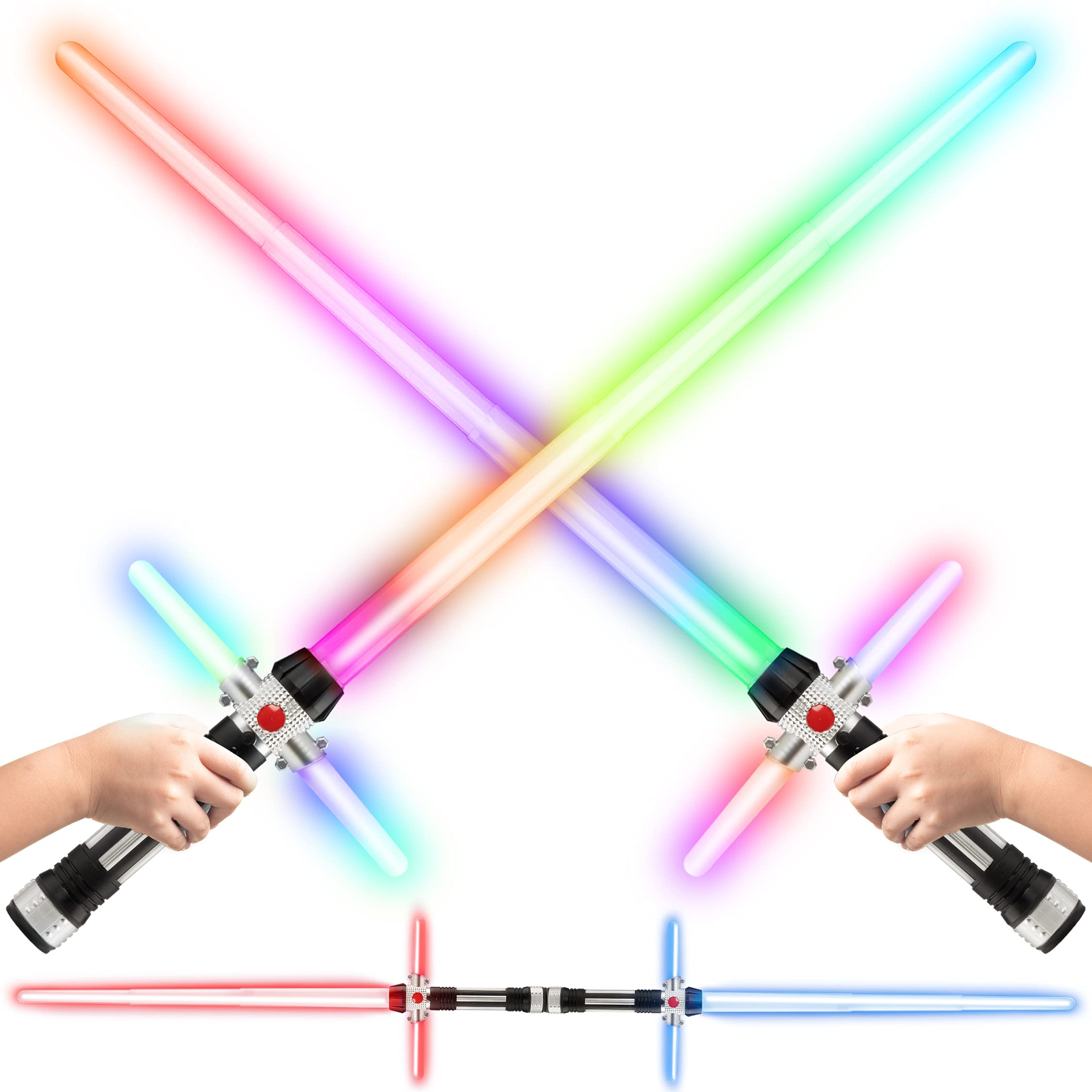 Photo 1 of USA Toyz Crossbeam Galaxy Light Up Sword for Kids or Adults - 2-in-1 Dual Light Swords Set with FX Sound, 6 Color-Changing LEDs, Motion Sensitive, Retractable, Double-Sided Expandable LED Toy Saber