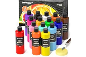 Shuttle Art Acrylic Paint, 15 Colors Acrylic Paint Large Bottle Set, 473ml/16oz Each, Rich Pigments, High Viscosity, Bulk Pai