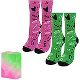 EHZYP 2 Pairs Witch Pink Green Novelty Socks Women's Crew Fun Gifts Socks Bulk Witch Party Supplies for Witch Lover Musical Theater Fans Gifts Family and Friends