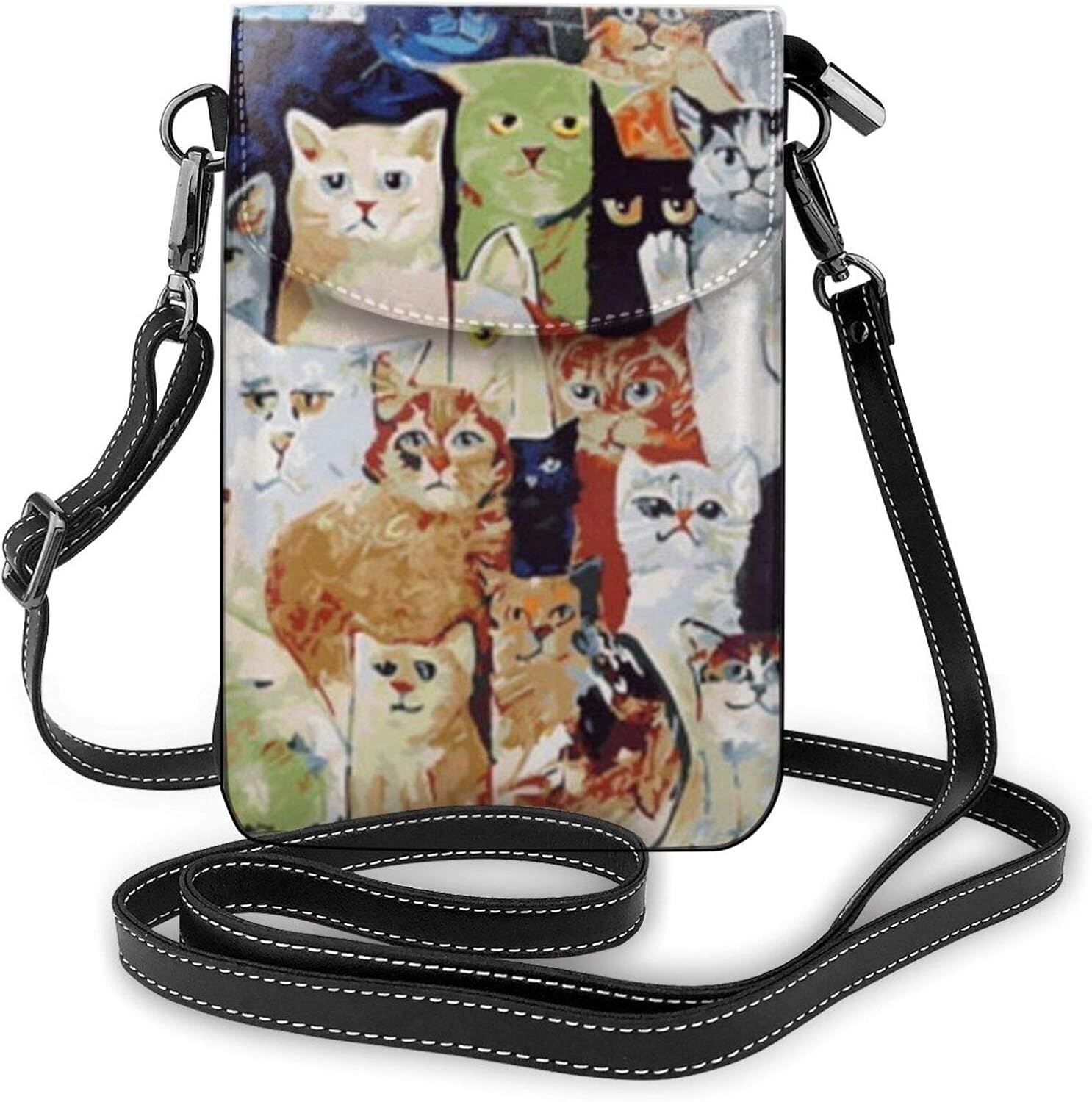 Small Crossbody Bags Cute BigEyed Cats Cell Phone Purse Women Pu