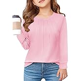 Haloumoning Girls Pleated Long Sleeve Shirts Fashion Dressy Tunic Tops Blouses 5-14 Years