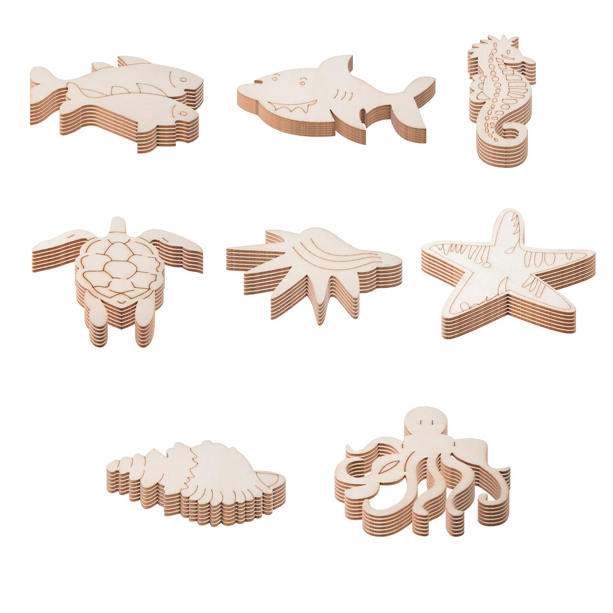 48PCS Unfinished Wood Ocean Animal Cutouts for Kids,Wooden Painting Bulk Crafts for Kids to Paint,Sea Animal Life Cutouts for Home Decoration DIY Crafts(48)