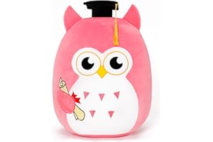OURHONOR Our Honor Plush Soft Owl Stuffed Animal with Pink Body and Ears, Black Graduation Cap, Fringe and Diploma, Cute Pillow Toy Graduation Gift for Her, Kids