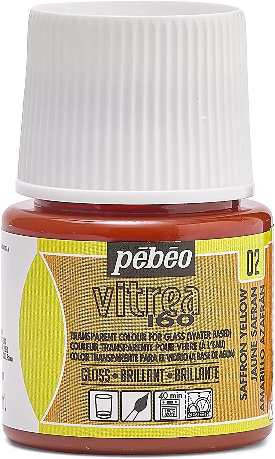 PEBEO 111002 - Transparent Glass Paint Vitrea 160°C - Saffron Yellow - 45 ML