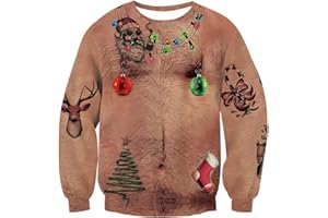 uideazone Mens Ugly Christmas Sweatshirts Funny 3D Graphic Long Sleeve Pullover Shirts