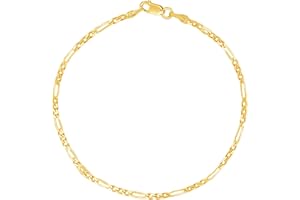 Ritastephens Sterling Silver or Gold Tone Italian 2.1mm Figaro Link Chain Anklet, Bracelet, or Necklace