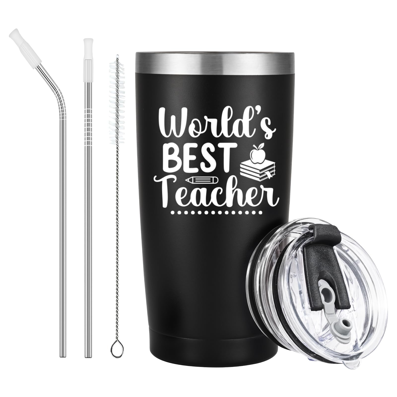 Livole Male Teacher Gifts from Students, World's Best Teacher, Thank You Presents, End of Year Gifts for Teachers Men, Funny Teachers Mug, 20oz Travel Mug for Cold Drinks, 600ml Thermal Tumbler
