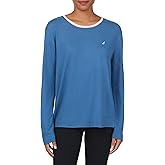 Nautica Womens Long Sleeve Crewneck Pajama Top - Lightweight, Soft and Cozy PJ Shirt - Sweater Knit Sleepwear & Loungewear