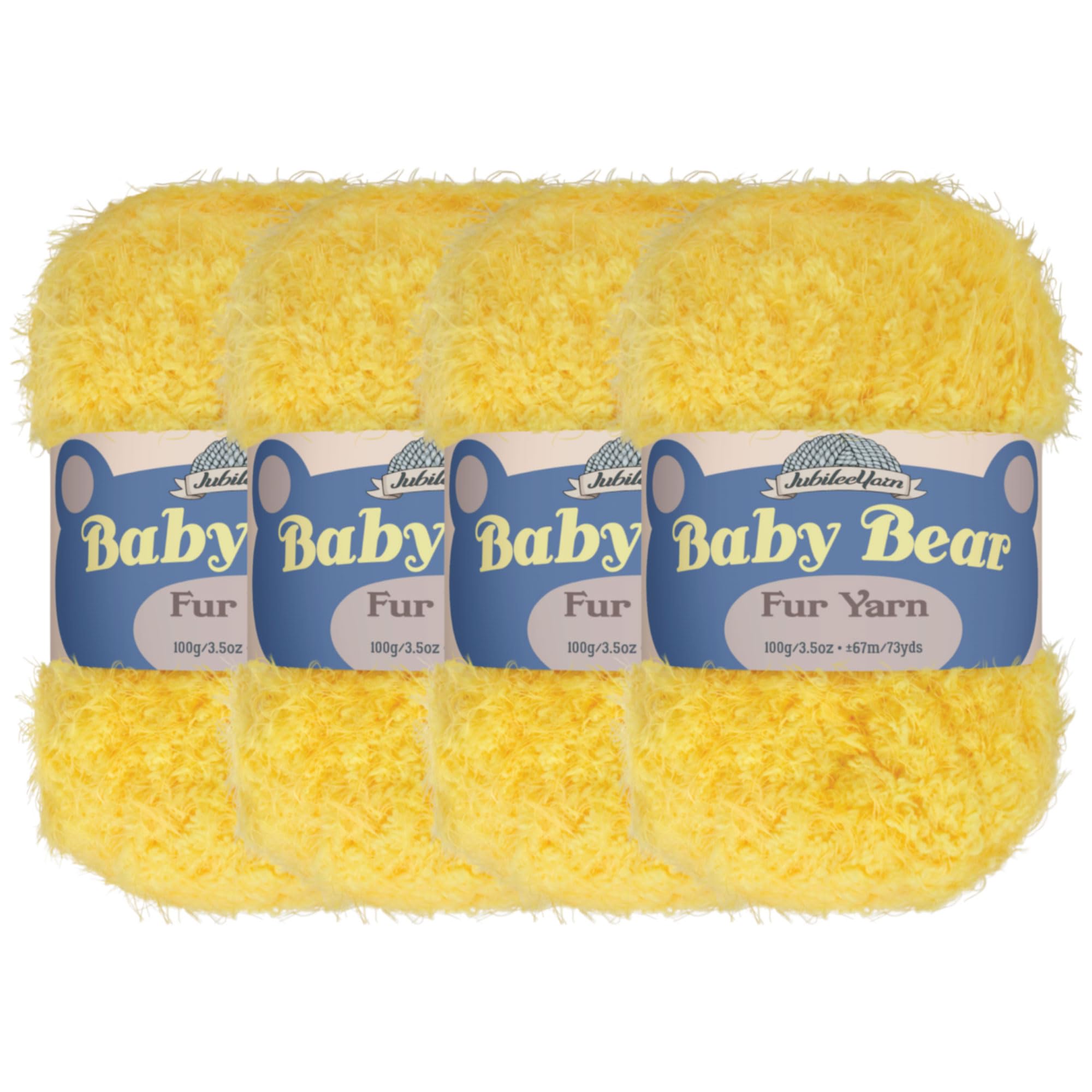 JubileeYarn Baby Bear Yarn - Chunky Weight Polyester Fur - 100g/Skein - Yellow - 4 Skeins