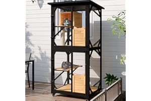 OFIKA Cat House Catio Outdoor Enclosure with Waterproof Roof,71'' cat House & Condos on Wheels for Outdoor Patio,Cat Window Box,Scratching Post（Black）