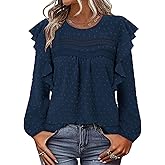 BETTE BOUTIK Womens Boho Fall Long Sleeve Shirts Crewneck Dressy Casual Blouses Trendy Flowy Tops