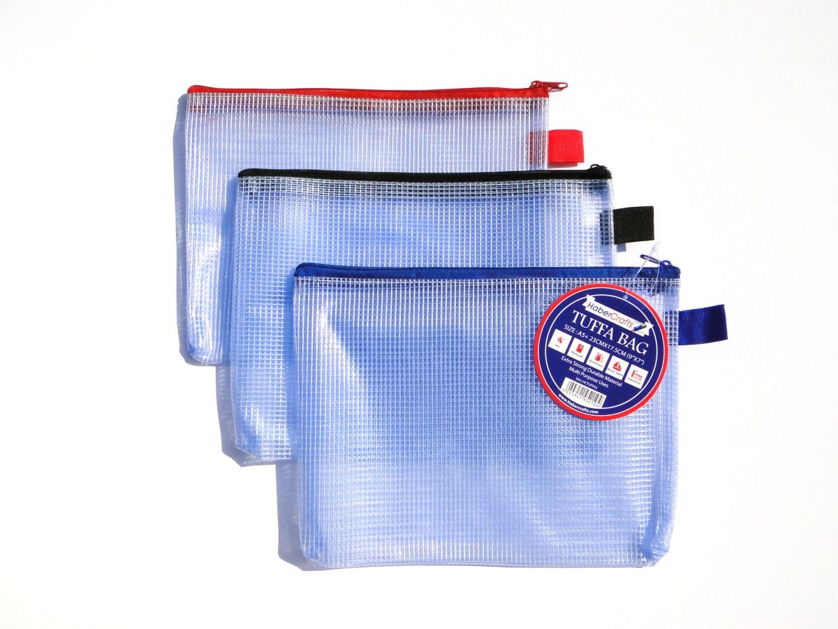 A5 Tuff Bag Zip Wallet Clear Plastic Wallets Zipped Pouch File Pencil Case Folder Water Resistant Reinforced Heavy Duty Mesh Bags (Fits A5-12 Pack)