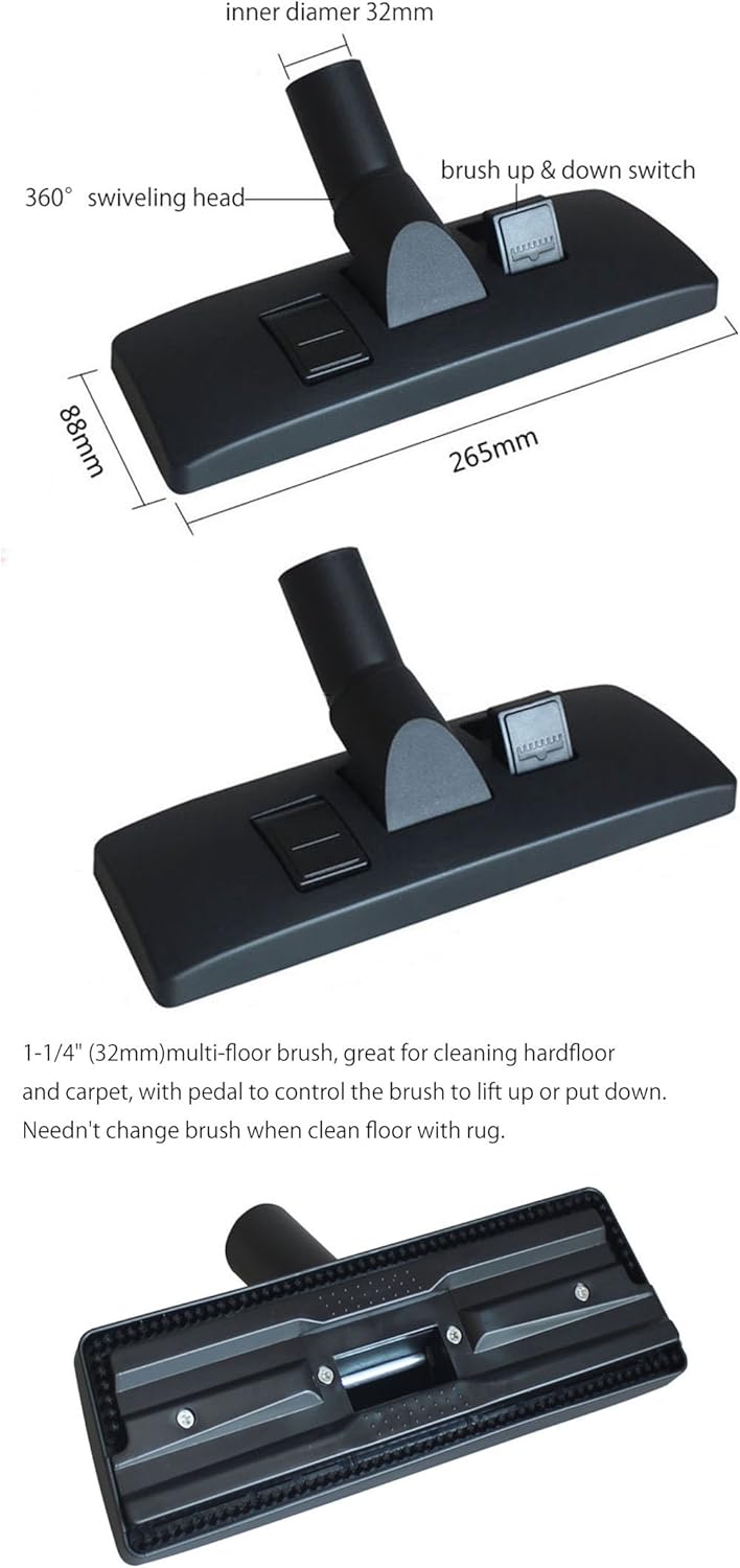 GIBTOOL 1.25'' Vacuum Cleaner Turbo Attachment Wind Driven Floor Brush with Roller 32mm Attachment Perfect for Cleaning Rug or Carpet with Swivel Head and Wheels -