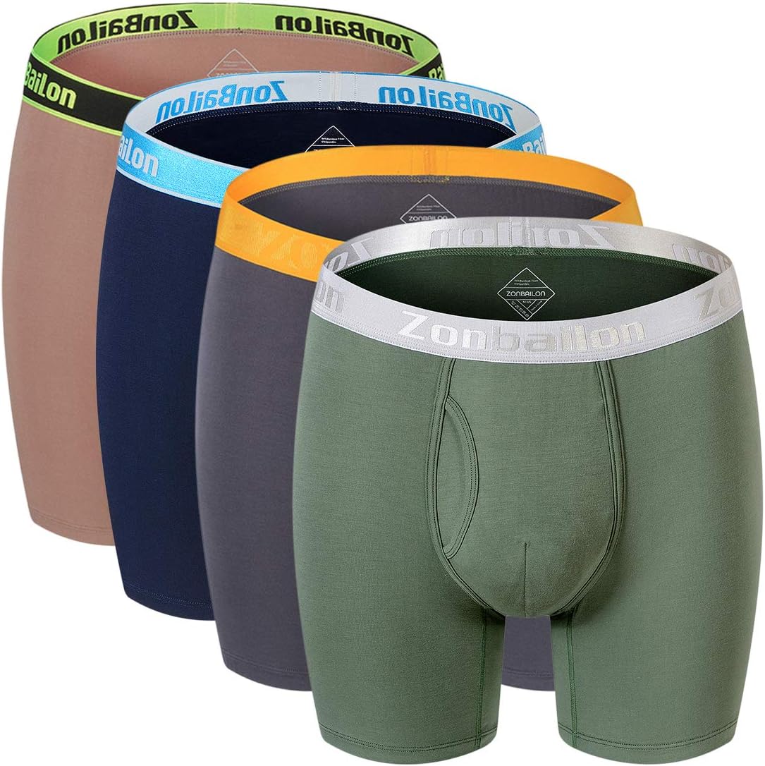 thumbnail image 2 of ZONBAILON Men's Bamboo Fiber Boxer Briefs – Soft, Breathable & Anti-Wear, Huge Pouch, Tagless, All Seasons (Blue) 2 of 6