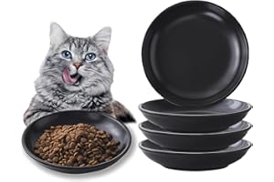 WELLOYED Ceramic Cat Food Bowl Set - 4 Pack Healthy Wide Shallow Cat Dishes Cat Plates for Food and Water, Anti Whisker Fatigue Cat Feeding Bowls for Pet Puppy Kittens, Dishwasher Microwave Safe, 5.8 In, Black