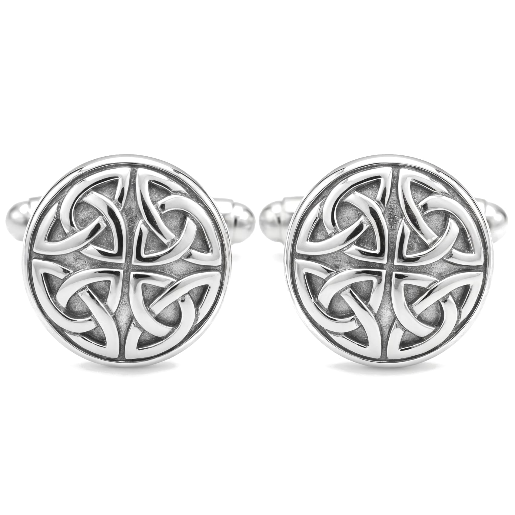 Alexander Castle 925 Sterling Silver Celtic Cufflinks for Men - Round 15mm Celtic Trinity Cufflinks with Jewellery Gift Box