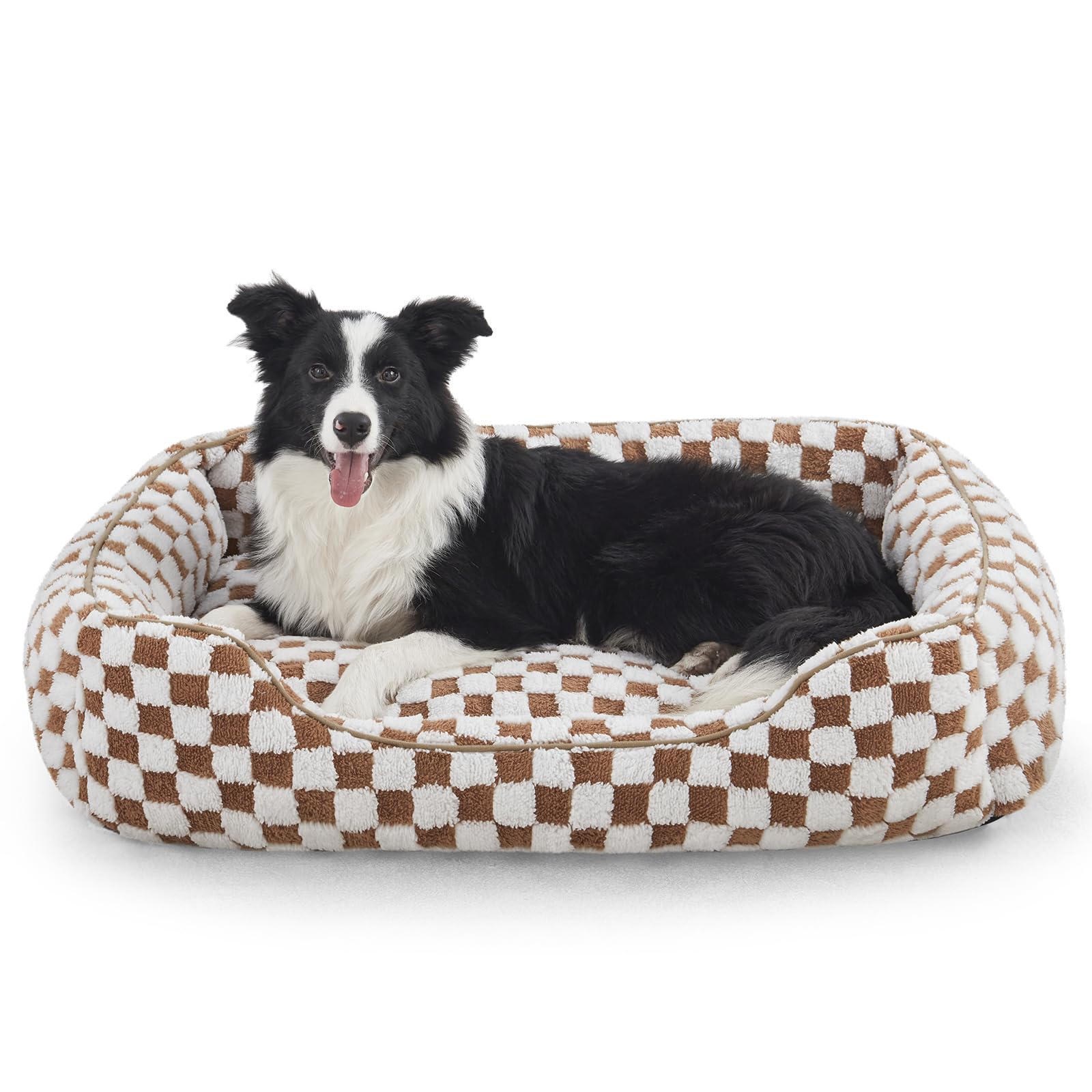 Photo 1 of JOEJOY Dog Bed for Large Medium Small Dogs - Rectangle Orthopedic Dog Sofa Bed, Cute Modern Puppy Bed with Jacquard Shaggy Plush & Anti Slip Bottom, 35x25x10inches, Brown