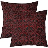 Set of 2 Red Black Ombre Gothic Throw Pillow Covers 18x18 For Boys,Vintage Goth Floral Damask Pillow Covers Antique Victorian Baroque Pillow Covers Hotel Luxury Bohemian Exotic Cushion Covers