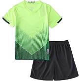 Hiheart Boys Quick Dry Short Sleeve T-Shirt and Mesh Shorts Soccer Set