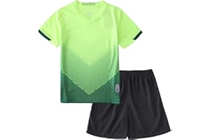 Hiheart Boys Quick Dry Short Sleeve T-Shirt and Mesh Shorts Soccer Set