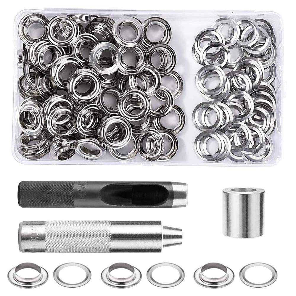 Bestgle 100 Sets Metal Grommets Tool Kit, 12mm Grommets Eyelets with Install Tools, Copper Eyelet Kit for Clothes, Leather, Canvas, Crafts & Repair Projects
