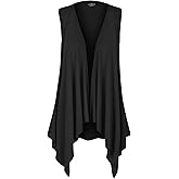 Made By Johnny Women’s Lightweight Sleeveless Cardigan – Draped Open Front Vest with Asymmetrical Hem